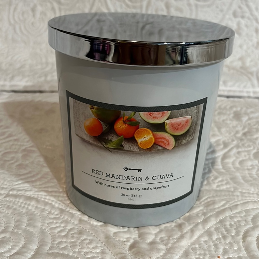 Threshold Red Mandarin & Guave 3 wick candle, new